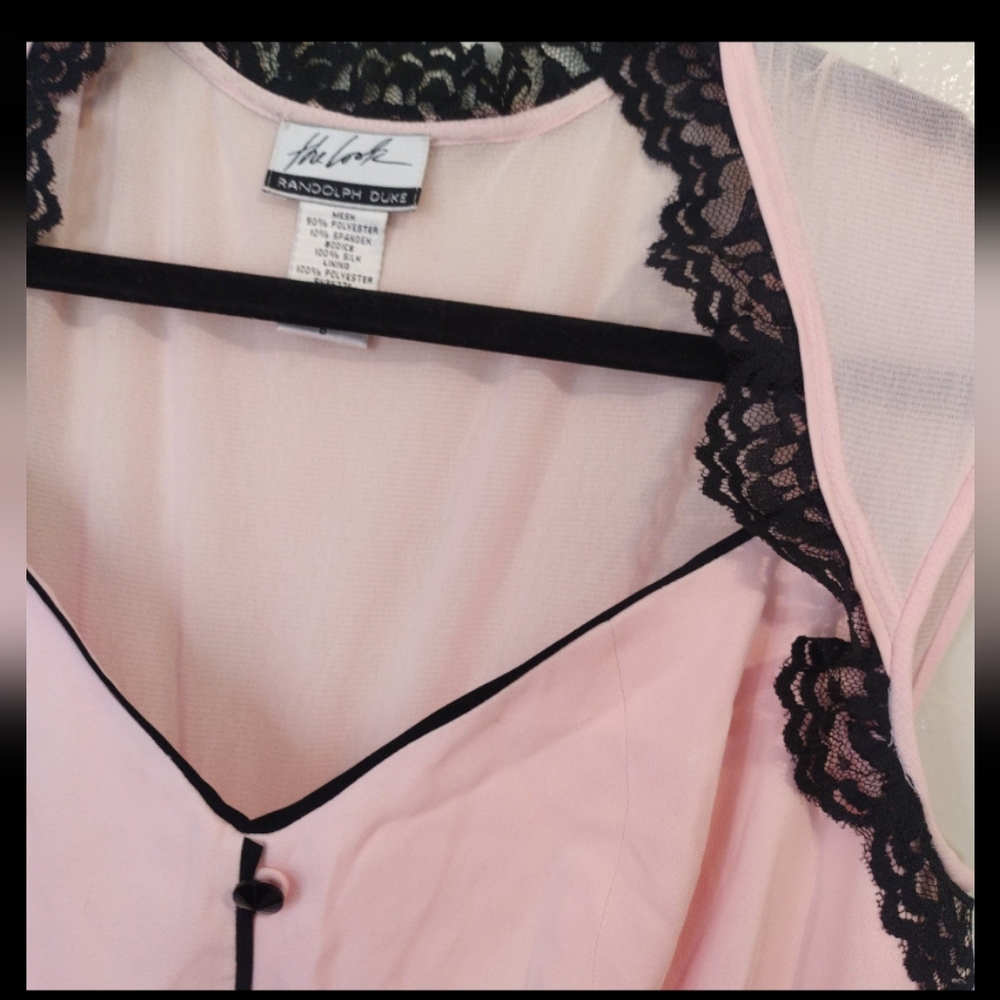 Vantage 90s Y2K Silk Lace Mesh Pink and Black Feminine Dress SZ 6 - Picture 2 of 10